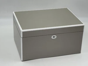 New Pottery Barn Audrey Lacquered Jewelry Box, Gray With White Trim - Picture 1 of 8