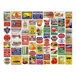 Dollhouse & General Store Signs, 61 Diorama Advertising Signs, 1 STICKER SHEET - Picture 1 of 1