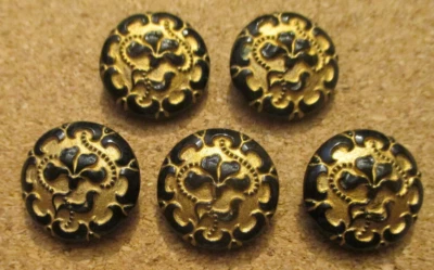 5-Vidrio Checo Años 1920-1930 Iris Negro y Borde en Botones Negros #148 21.73mm Foto 1 de 3