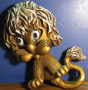 Universal Statuary Corp Cartoony Chibi Gold Lion Wall Plaque - 12" 1970 Vintage - Picture 1 of 7