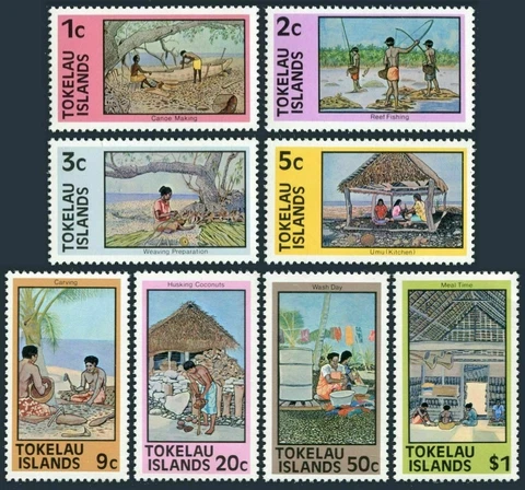Tokelau Sc. 49-56/ Michel 42-49. Canoe making, Reef fishing, Wood carving, MNH Cover