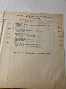 1930 Pittsburgh & Lake Erie Railroad Authorizations Sheet ad - Picture 1 of 1