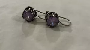 Orecchini Gancio Vintage SHABLOOL Argento Sterling 925 Viola Cristallo Israele - Foto 1 di 7