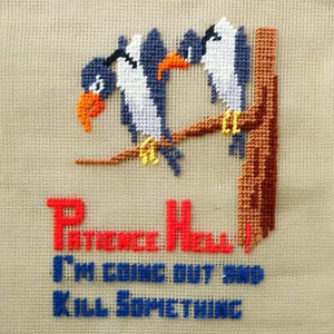 Lienzo de punta de aguja Buzzards pretrabajado ¡Paciencia infernal! Kill Something 10x8 pulgadas - Imagen 1 de 5
