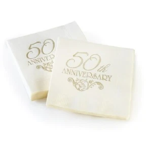 Golden 50th Anniversary Gold Ivory Cocktail Napkins Party Reception Cake 50 Year - Picture 1 of 2