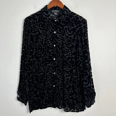 Винтажная женская рубашка Spencer Jeremy Velvet Burnout на пуговицах L Silk Whimsigoth - Изображение 1 из 4