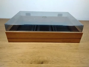 Cassette Tape Storage Box Holds 33 Tapes Wood Effect with Smoke Lid - Picture 1 of 12