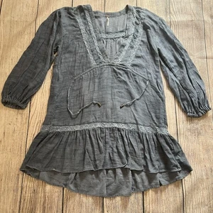 Free People Robe Balançoire Rugged Beauty Panneau Dentelle Lavée Ciel Femme Taille S - Photo 1/11