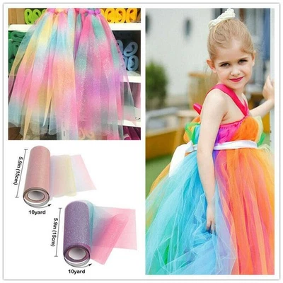 Rollo de tul arco iris brillo tutú tela artesanal 10 yardas red suave Foto 1 de 4