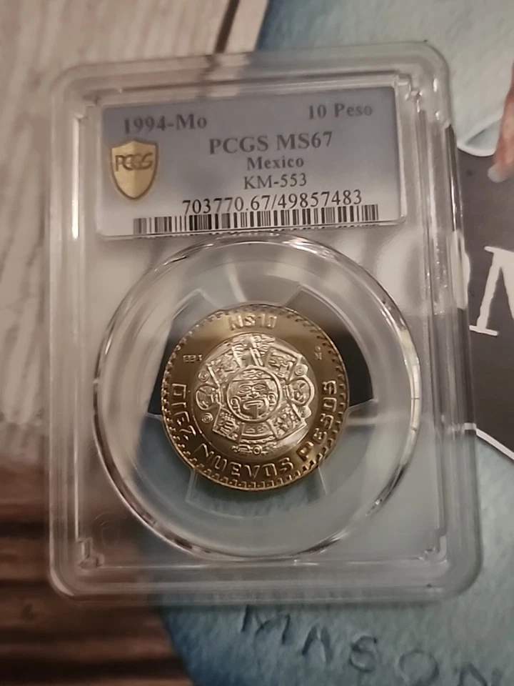 Mexico 1994 10 Pesos Bi-Metallic (925Silver center) Coin PCGS MS67 - Image 1 of 3