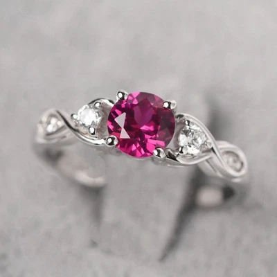 925 Sterling Silver Ruby Lab Created Gemstone Women Modern Ring Duty Free - Image 1 of 4