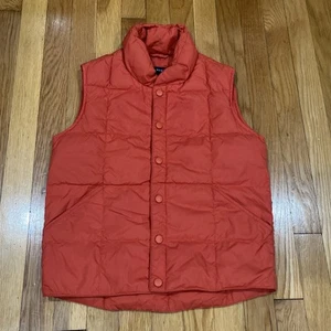Lands' End Dark Orange Snap Front Puffer Vest, Down Fill - Youth Size S (7-8) - Picture 1 of 21