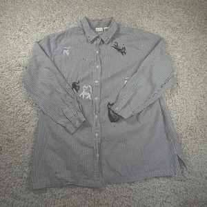 Camicia vintage con bottoni gatti taglia grande gattino grigio gessato gatto signora - Foto 1 di 4