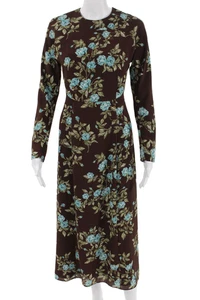 Vestido midi Emilia Wickstead para mujer ajustado y acampanado marrón floral manga larga talla S - Imagen 1 de 8
