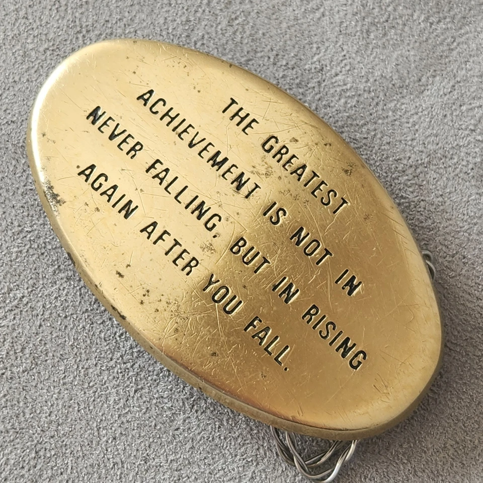 Vintage 70s BBB belt buckle men's solid brass Vincent Lombardi quote Made Taiwan - Image 1 of 4