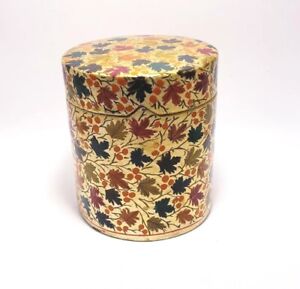 Vintage Ręcznie malowany złoty liść klonu Kaszmir Indie Lakier na drewno Okrągłe pudełko na drobiki
