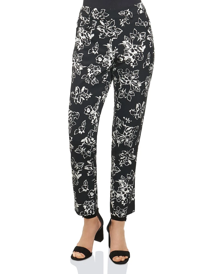 Pantalones al tobillo Foxcroft para mujer negros con estampado floral - 4 - negros Foto 1 de 1