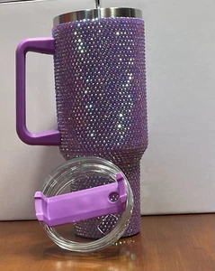 40oz Rhinestone Glitter Bling Tumbler w/Handle & Straw- Stainless Steel 8 COLORS - Picture 1 of 50