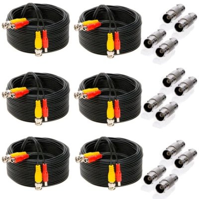 6 x 50FT Video Power Cable BNC DC Security Camera Extension Cord for CCTV - Image 1 of 4