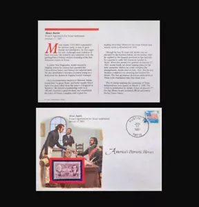 1991 AUSTIN TX. AMERICAS PATRIOTIC HEROES FDC MOSES AUSTIN WITH 3c STAMP - Picture 1 of 4