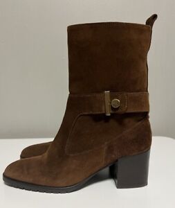 AQUATALIA "Colette" Chestnut Brown Suede Leather Ankle Boots  Size 6.5 US