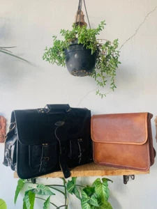 Borsa a tracolla nuova Messenger in vera pelle di capra nera senza tracolla - Foto 1 di 6