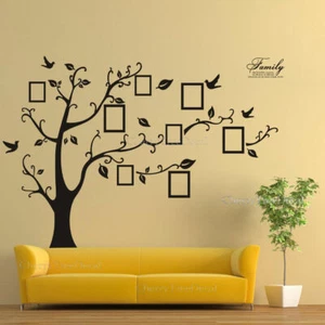 Family Tree Wall Sticker Birds Photo Frame Black Art Decals Home Decor UK - Picture 1 of 11