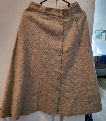 Falda Orvis Midi Para Mujer 6P Baige Tweed Mezcla Lana Botones Academia EE. UU. Foto 1 de 4
