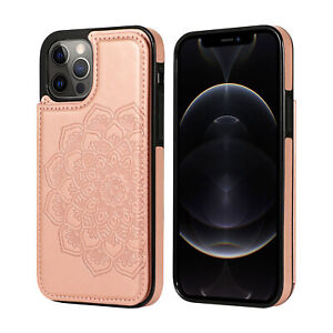 For iPhone 14 13 12 11 Pro Max XS XR Women Leather Card Wallet Phone Case Cover