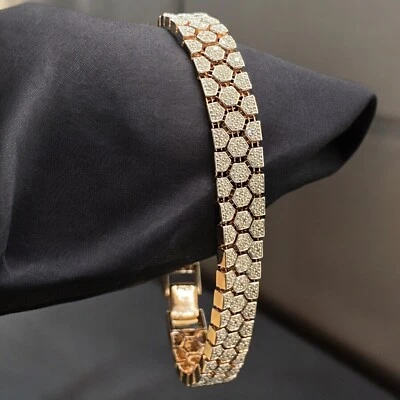 Pulsera Tenis Hombre Oro Rosa 14K 2.63 Ct Redonda Corte Brillante Diamantes Naturales Foto 1 de 4