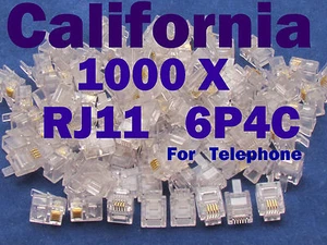 1000 X RJ11 Plug 6P4C Phone Modular Cord Connector Adapter Crimp CAT RJ-11 CAT3 - Picture 1 of 11