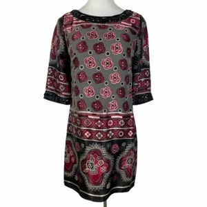 Mixit Floral Beaded Neckline/Cuff Dress Women's 4 Black Burgundy 3/4 Sleeve - Picture 1 of 8