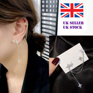 925 Sterling Silver Pin Earring Ear Chain Cuff Studs Crystal Star Drop Dangle UK