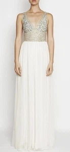 BNWT RACHEL GILBERT dress Wedding Silver Sequin long silk sheath Formal Gown - Picture 1 of 21
