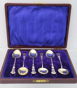 Sterling Silber Teelöffel vergoldete Schalen gefasst 6er Set 1904 & 1905 - Bild 1 von 8