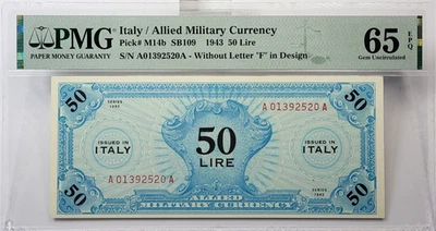 Italia 1943/moneda militar aliada selección de 50 liras #M14b - PMG 65 gema sin circular EPQ Foto 1 de 4
