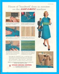Singer sewing machine housewife slant-o-matic vintage print ad 1960 - Picture 1 of 3