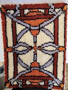 ​Tappeto Vintage Gancio Chiusura Appeso a Parete Anni 70 Boho MCM Geometrico Shag Ruggine Arancione Malva - Foto 1 di 3