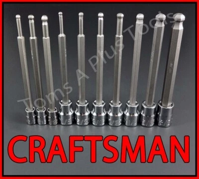 CRAFTSMAN TOOLS 10pc 1/4 3/8 SAE Long Ball End Hex key bit ratchet socket set   - Image 1 of 3