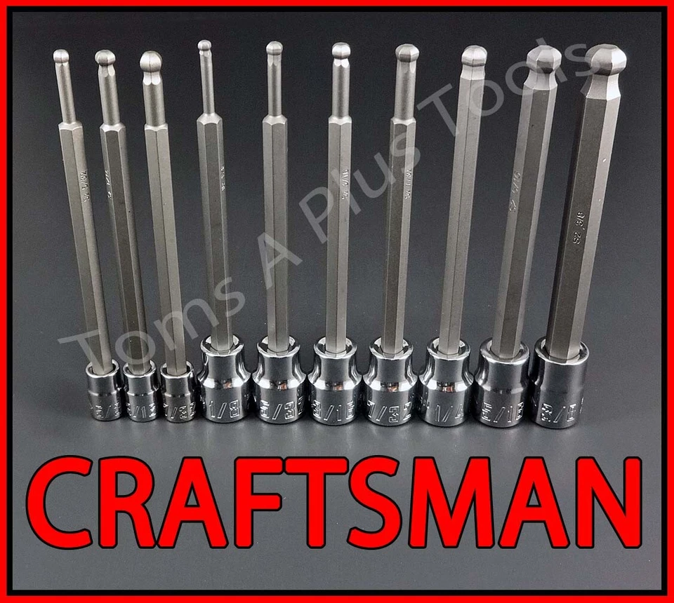 CRAFTSMAN TOOLS 10pc 1/4 3/8 SAE Long Ball End Hex key bit ratchet socket set   - Image 1 of 3