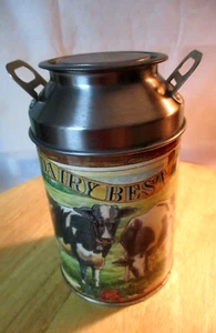 Vintage Our Dairy Best Milk Can Tin Cows Calves on Pasture 6" Tall - Picture 1 of 6