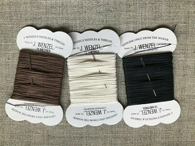 Set of 3 J Wenzel's Strong Waxed Linen Thread Needles 3x15m Brown Black White - Image 1 of 4