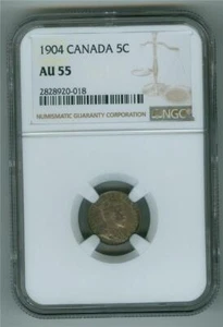 CANADA 1904 KING EDWARD VII SILVER 5 CENTS NGC AU-55 TONED - Picture 1 of 2