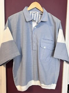 Vintage Pierre Cardin Blue and White Quarter Button Shirt Size L - Picture 1 of 9
