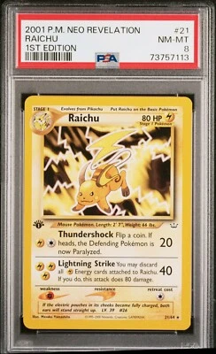 Pokémon TCG Raichu Neo Revelation 21/64 Regular 1st Edition Rare PSA 8 NM-MT - Image 1 of 2