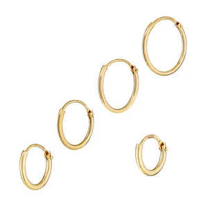 Einzel 585 Gelb Gold 14 Karat Herren Creole Ohrring Ohrhänger 1,3mm Stärke - Picture 1 of 6