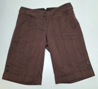 Bermuda Lane Bryant perna larga marrom algemada elegante bolsos elásticos feminina 14 - Imagem 1 de 4