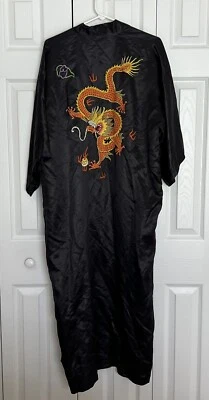 Vintage Esme Chinese Golden Dragon Embroidered Silk Robe Kimono Size XL No Belt - Image 1 of 4