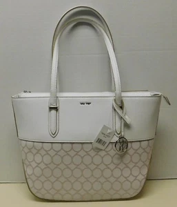 Nine West White & Pink Jacquard Monogram Shoulder Bag Handbag Tote Purse "NWT" - Picture 1 of 8