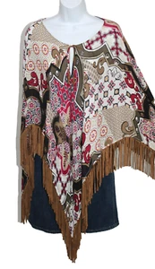 Chico's Western Cowgirl Boho Faux Suede Fringe Brown Festival Poncho O/S-#20 - Picture 1 of 8